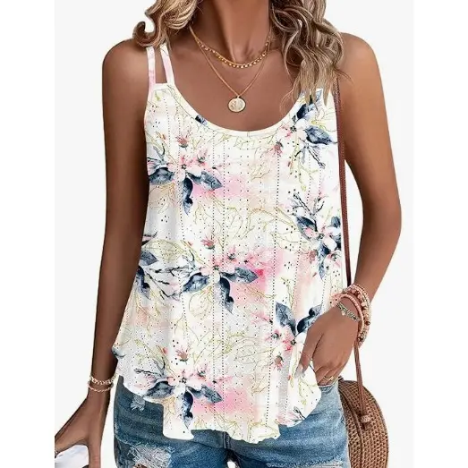 T4501 Wholesale 2024 Women's Top Spring Summer T-shirt Sleeveless Halter Hollow V-neck Vest Women's Casual Tank Top