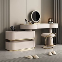 Table de maquillage de luxe en bois massif écologique à poser au sol avec miroir LED, coiffeuse moderne avec tiroirs interchangeables