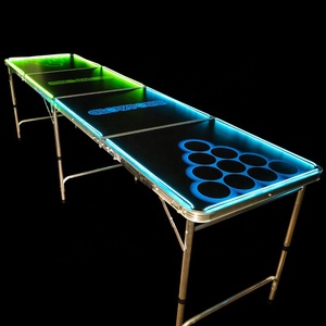 YILU Party <span class=keywords><strong>Pong</strong></span> <span class=keywords><strong>Table</strong></span> de jeu de bière pliante de 8 pieds <span class=keywords><strong>Table</strong></span> de bière-<span class=keywords><strong>pong</strong></span> portable Trous de tasse pliables en option et lumières LED - Product Image 5