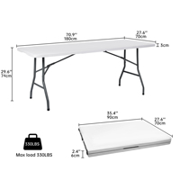 6FT blanc robuste Portable pique-nique pliant Camping Table en plastique plier serrure de Table avec poignée pour événement de fête