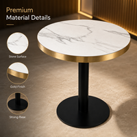 Ensemble de salle à manger moderne de luxe en pierre frittée, table ronde et chaises, finition dorée, mobilier commercial pour café