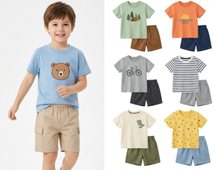 Lote de Stock al por Mayor: Conjuntos de 2 Piezas de Verano para Niños, Transpirables, de Algodón, con Camisetas, Camisetas sin Mangas y Pantalones Cortos, Estilos Mixtos, Excedentes de Ropa Infantil - Product Image 1
