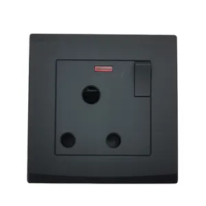British Standard PC Black 250V 13A Round 3 Pin Switch Wall Socket With Neon Indicator Light