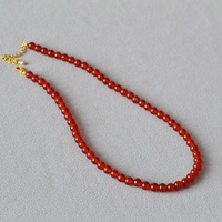 Glace Transparent Rouge Agate Véritable Pierre Perlée Simple Élégant Femme Collier Clavicule Chaîne En Gros