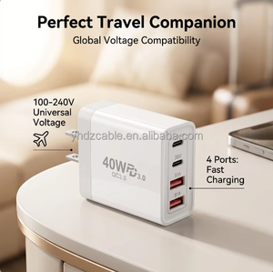 Alimentatore di Corrente da 40W con 2 Porte USB-C e 2 Porte USB, Caricatore da Viaggio Rapido a 4 Porte, Caricabatterie da Muro Portatile Universale per Cellulari - Product Image 1