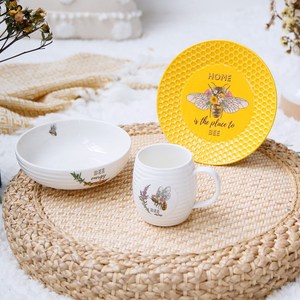 Ceramic <b>Mug</b> with <b>Bee</b> and Lavender Design - Pastoral Coffee Milk Breakfast Cup - Product Image 4