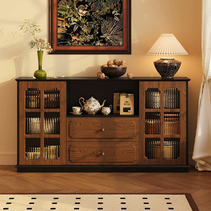 American Retro Style Sideboard Solid Wood Storage Cabinet Living Room Tea <b>Water</b> <b>Container</b> Organizer 140x40x85 Cm - Product Image 2