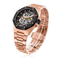 Jam Tangan Mekanik Stainless Steel Bisnis Kustom Terbaru Pria, Jam Tangan Sport Otomatis Mewah, Jam Tangan Skeleton Otomatis