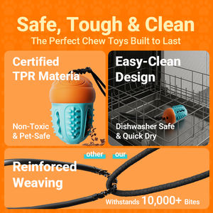 Mainan kunyah anak anjing dengan pengeluaran makanan | Bola latihan anjing untuk gigi | Mainan tali untuk pengunyah agresif - Product Image 6