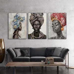 Afrikaanse Vrouwen Meisje Dragen Bloemen Portretfoto Print Op Canvas Muurkunst Schilderij Modern Interieur