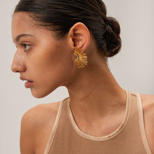 Boucles d'oreilles hypoallergéniques style bohème en acier inoxydable plaqué or 18 carats Unique <span class=keywords><strong>Super</strong></span> brillant soleil indien Zircon bijoux de mode - Product Image 5