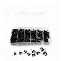 200 pièces ensemble de pinces à fil noir de type C boîte de manchon de boucle de câble en plastique et en acier, pince de gestion de câble
