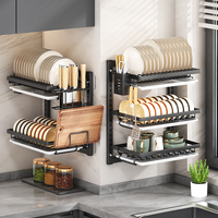Égouttoir à vaisselle mural à 3 niveaux en acier inoxydable pour évier, assiettes, bols, organisateur de placard de cuisine, support de drainage, outil de rangement
