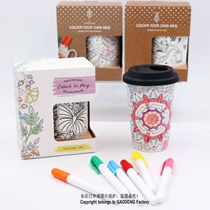 Vente directe d'usine <span class=keywords><strong>ALDI</strong></span> Tasse en céramique mate blanche de 14 oz avec stylos de couleur et boîte cadeau Peignez votre propre tasse pour cadeau d'enfant - Product Image 3