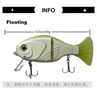 Prêt à expédier 2 appâts de réveil articulés 12.5cm 45g appâts de glisse à lèvres avec queue souple en matériau PVC