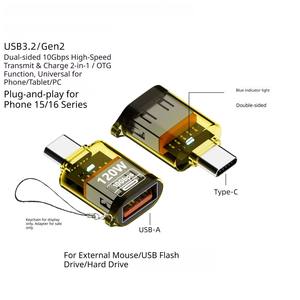 Convertidor de Tipo <span class=keywords><strong>C</strong></span> a <span class=keywords><strong>USB</strong></span> A para Carga Rápida Tipo <span class=keywords><strong>C</strong></span> de 120 W y 10 Gbps, Adaptador Transparente <span class=keywords><strong>USB</strong></span> <span class=keywords><strong>3.2</strong></span> de A a <span class=keywords><strong>C</strong></span> para Transferencia de Datos de Teléfonos Móviles - Product Image 6