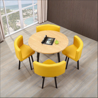 Ensemble table et chaises de réception commerciales simples, style nordique, forme circulaire, capacité 3-4 personnes, plateau en panneau de densité, contreplaqué