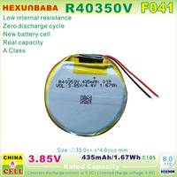 3.85V 435mAh R40350 40350 2 kabel polimer bulat Lithium Ion baterai Li-Ion untuk Speaker jam tangan pintar MP3 MP4 GPS DVR 403535 F041
