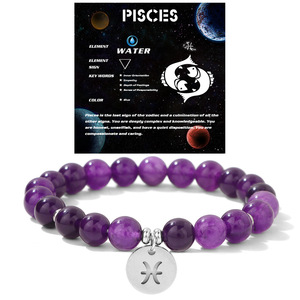 Bracelet en Pierre Œil de Tigre Naturelle, Pendentif Signe Astrologique en Acier Inoxydable, Bracelet Élastique Perlé, Bijou <span class=keywords><strong>Horoscope</strong></span> pour Hommes et Femmes, Cadeau - Product Image 1
