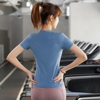T-shirt de sport court pour femme, séchage rapide, mode sportive, demi-manches, élastique, respirant, haut de yoga à manches courtes, fin, nouvelle collection été