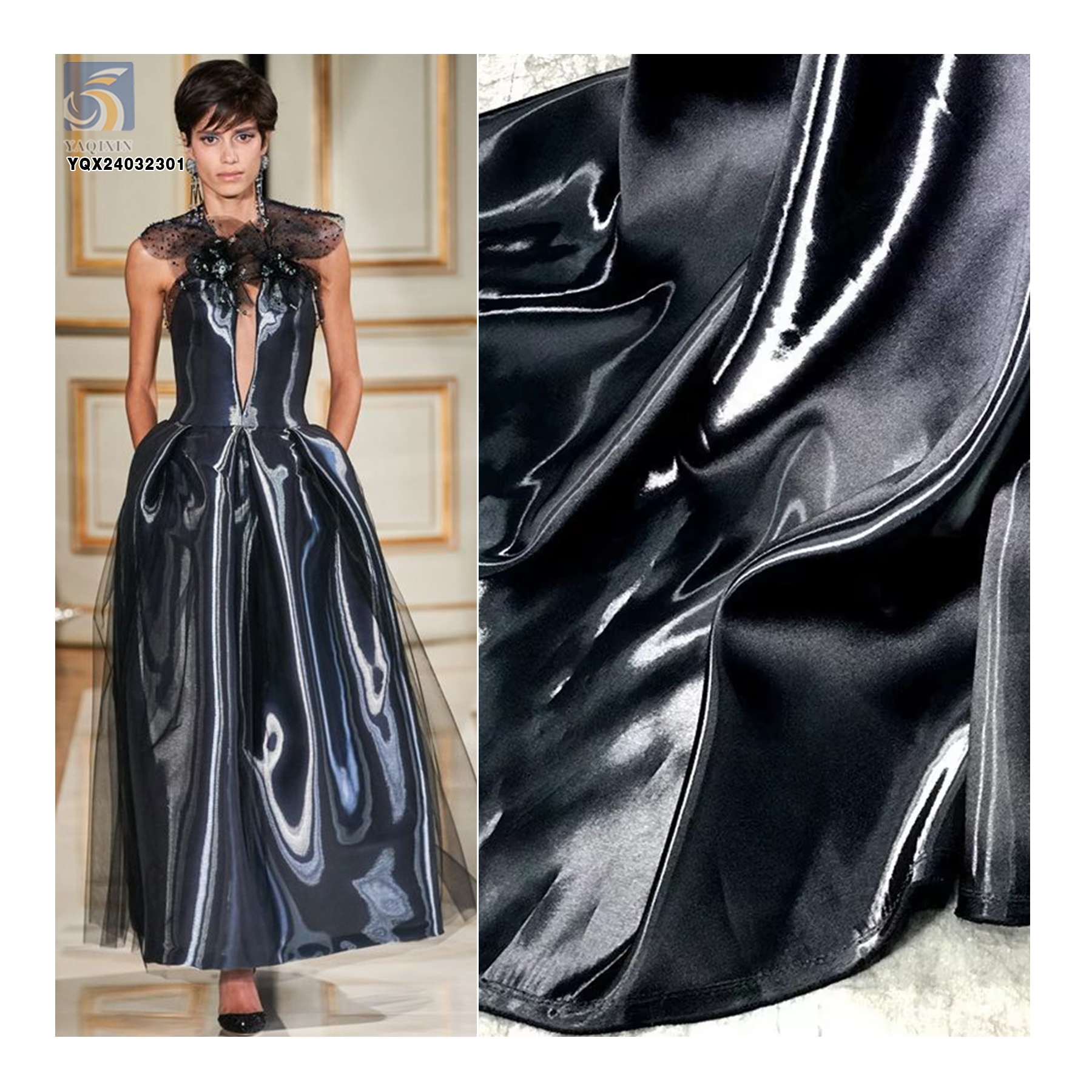 Tejido De Seda Crepé De China Elástico En Color Azul Oscuro | Foto Premium