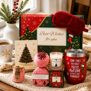 GatherWorks Groothandel Kerst Badcadeauset, Feestelijke Cadeaubox met Geurkaars en Badzout - Product Image 3