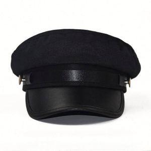 New Breathable PU Leather Brim Flat Top Beret <b>Hat</b> with Buckle Women Fashion Outdoor Captain <b>Hat</b> - Product Image 2