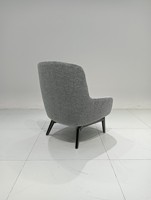 Fauteuil de salon ergonomique à dossier haut, rembourré, moderne, en tissu, avec pieds en bois massif