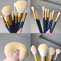 Lot de 12 pinceaux de maquillage vegan en poils synthétiques pour le visage et les yeux, marque privée, échantillon gratuit, kit de pinceaux cosmétiques bleus