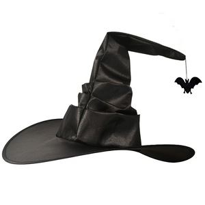 Chapeau de Sorcière d'Halloween pour Femme, Noir Plissé, avec Pendentif Araignée et Chauve-souris, pour Fête, Cosplay, Chapeau Magique Torsadé, Masquerade - Product Image 1