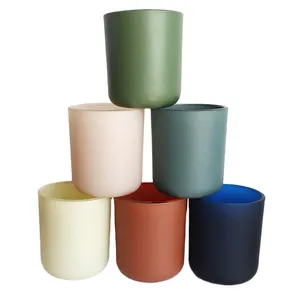 Wholesale different sizes hot sale multi-colored candle jars round bottom base glass candle containers/ holder jar with lid