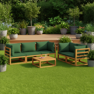 Ensemble de salon de jardin vert 100% polyester, meubles d'extérieur en bois d'acacia, style contemporain, résistant aux intempéries, 4 places - Product Image 2