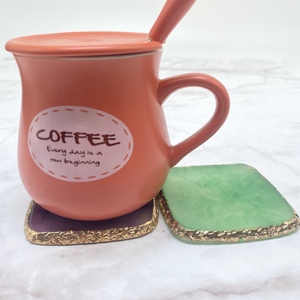<strong>Personalised</strong> Pink Gold Rim Agate Coaster Round Geode Gem Stone Coasters Clear Rose Quartz Crystals Agate Coaster <strong>Mats</strong> &amp; Pads - Product Image 5