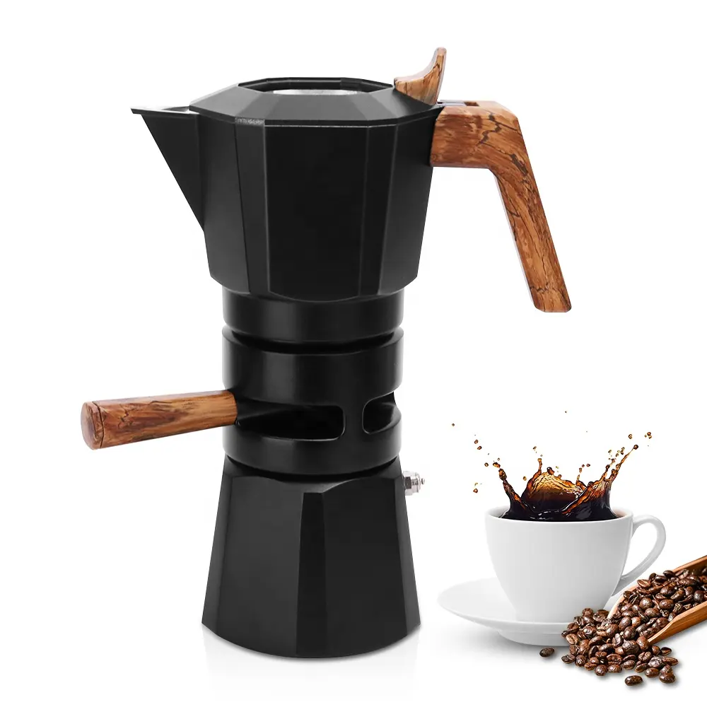 Eco-friendly stovetop espresso alumínio moka pot cafeteira com alça de madeira