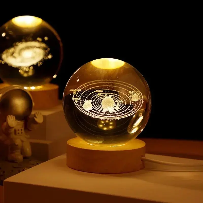 3D Planet Moon Plug-In USB LED Night Light Galaxy Crystal Ball Lamp Bedroom Home Decor Gift