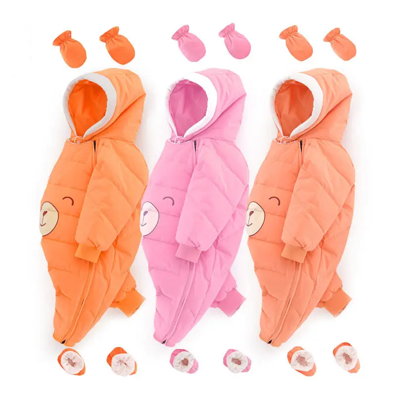2022 Winter New Baby Cute Rompers with Hoodies Duck Down Outdoor Infant Winter Snowsuit Clothes Boys Girls Kids Jumpsuit