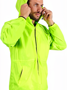 <b>Men's</b> Hooded <b>Waterproof</b> Sporty <b>Jacket</b> Neon Green Polyester Zipper Closure Spring Outdoor Wear - Product Image 3