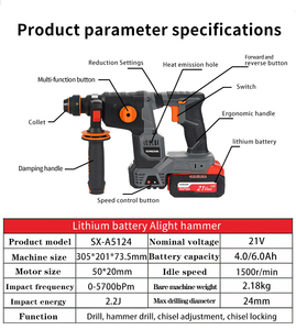 Three-in-One 20V 800W Heavy-Duty Brushless Cordless Rotary Hammer Drill Fast Charger 26mm Drilling Diameter DIY 7.5Ah - Product Image 4
