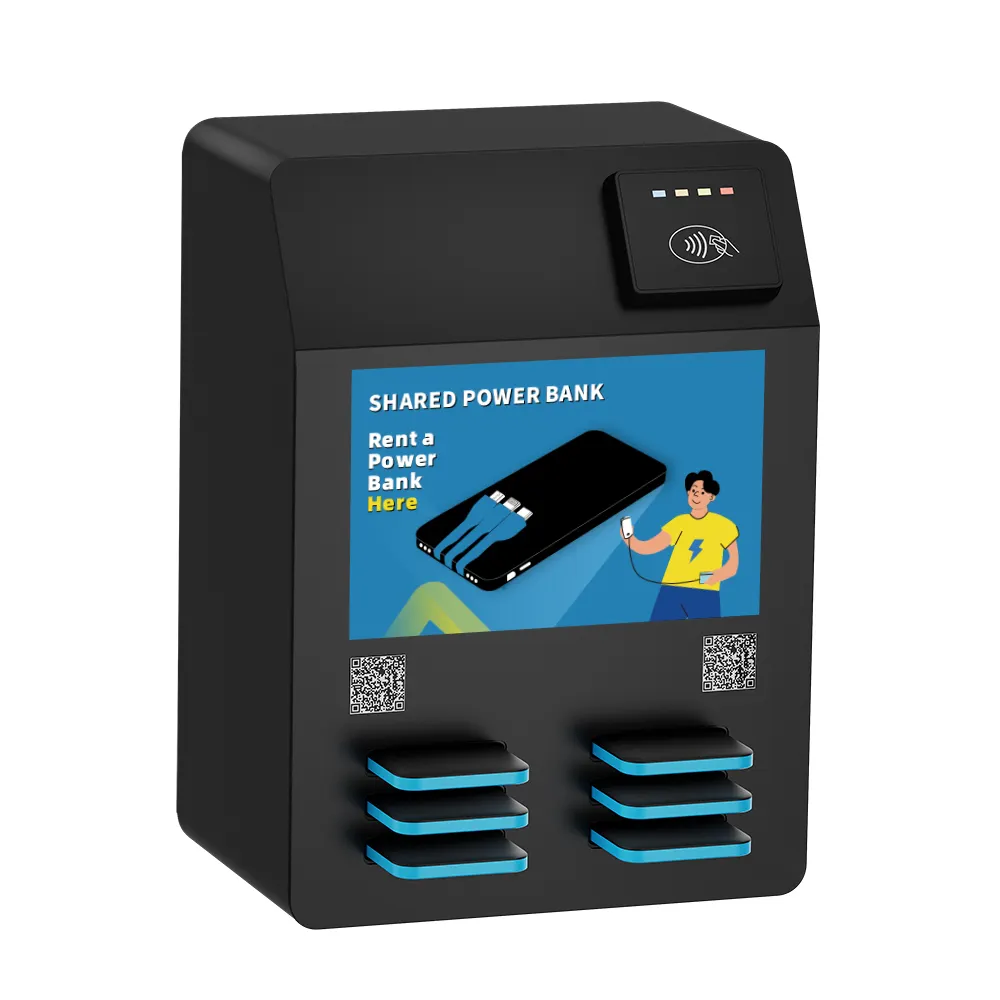 Stw 6 slots compartilhar aluguel pos powerbank compartilhar máquina de venda automática de banco de potência negócios com tela estação de carregamento móvel portátil