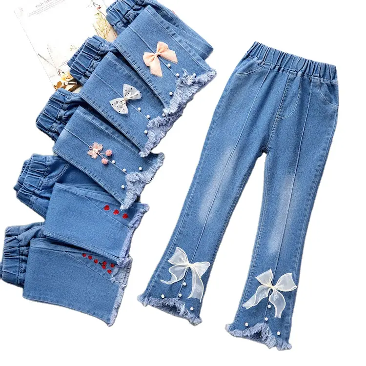 Factory Wholesale Price Girls Jeans Trousers Spring Autumn Pants Kids Denim Jean Flared Pants with OEM Service for Kids Girl