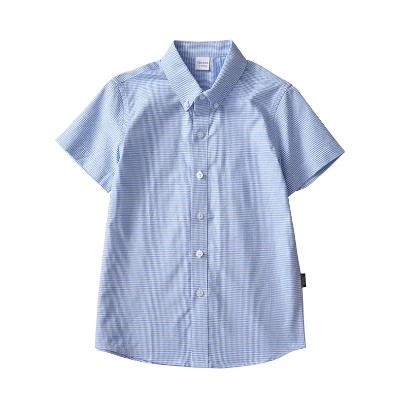 Boys and Girls light blue short-sleeved cotton student pocket shirt