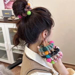 Color plush hair <b>tie</b> female high-elasticity hair rope durable rubber band female hair <b>tie</b> headdress wholesale - Product Image 1
