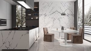 Đá Thạch Anh Nhân Tạo Phiến Trắng Với Tĩnh Mạch Đen Calamatta <span class=keywords><strong>Quartz</strong></span> Cho Mặt Bàn - Product Image 3