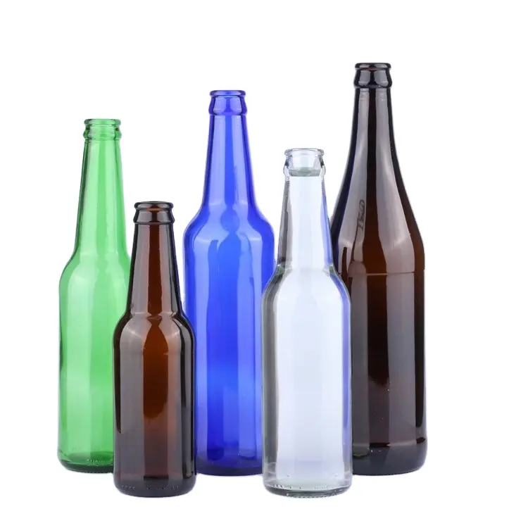 Custom amber brown blue 250ml 330ml 500ml 1liter empty glass beer bottles with crown cap