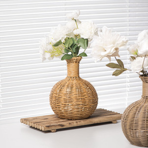 Hand Woven Faux Rattan <b>Vase</b> Tabletop Bohemian Style Decorative <b>Flower</b> <b>Vase</b> For Living Room Home Dcor Gift - Product Image 1