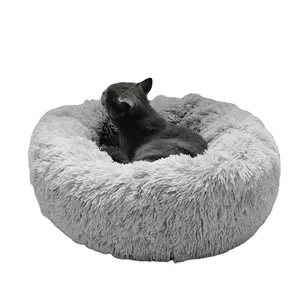 Lit pour chien moelleux apaisant long en peluche beignet lit pour animaux de compagnie maison ronde chaise longue orthopédique sac de couchage chenil chat chiot canapé-lit maison