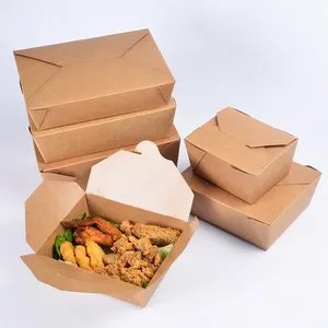 Boîtes à emporter en papier kraft personnalisé, de qualité alimentaire, pour poulet frit, emballage de restauration rapide, ml