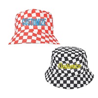 Topi Bucket Fisherman Anak Motif Kotak-Kotak Custom Sublimasi, Bolak-Balik, untuk Memancing, Aktivitas Luar Ruangan, Pelindung Matahari, 100% Katun
