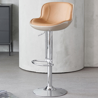 Tabouret de bar moderne de luxe en cuir avec base en acier inoxydable, pivotant, dossier haut, pour villa, bar, îlot de cuisine