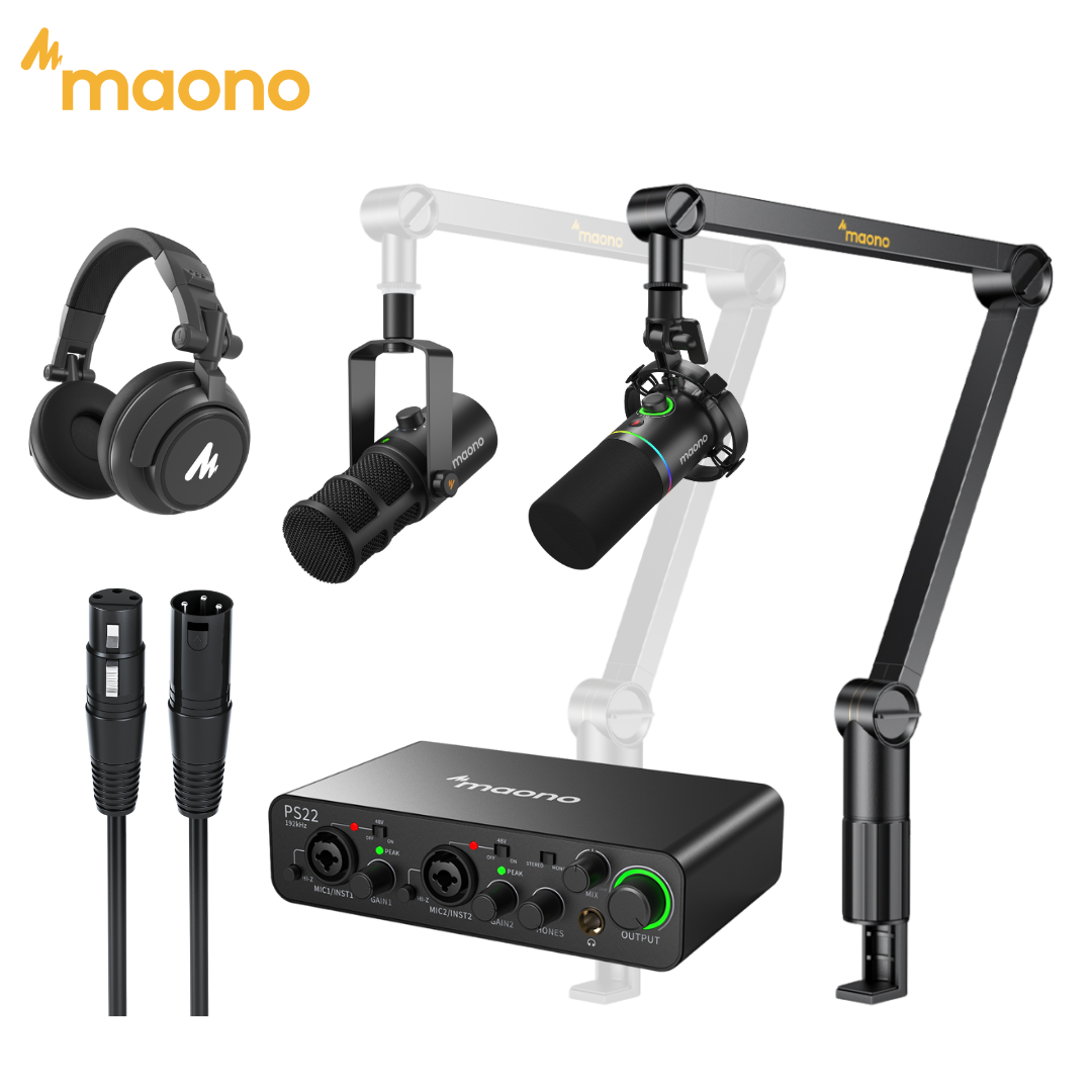 MAONO PS22 Professional Programmable Audio Mixers External Sound Card Microfono Monitor Headphones for Podcasting Microphones